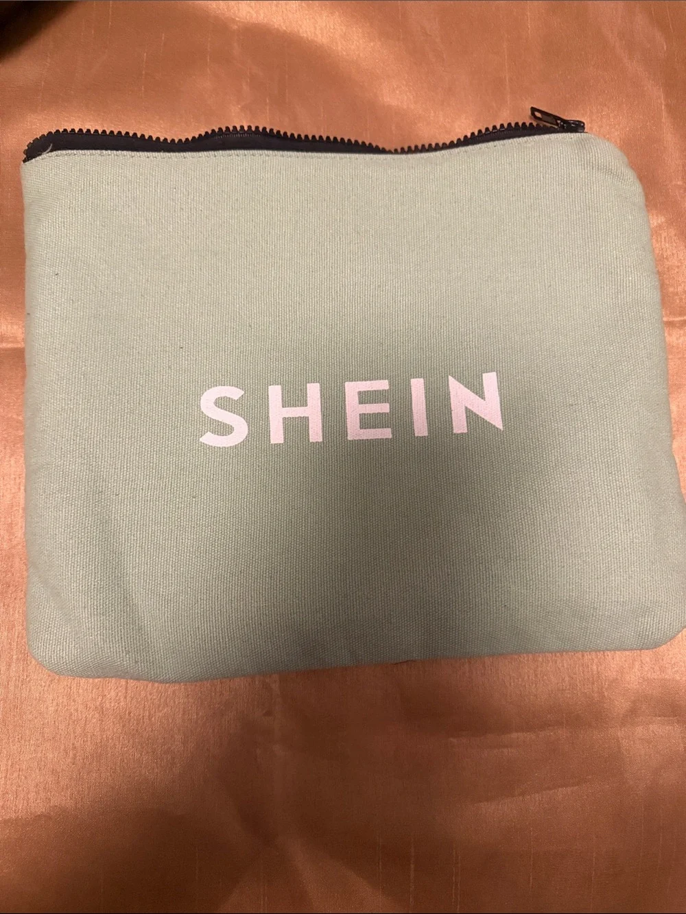 SHEIN Mint Green Canvas Zip Pouch with White Logo